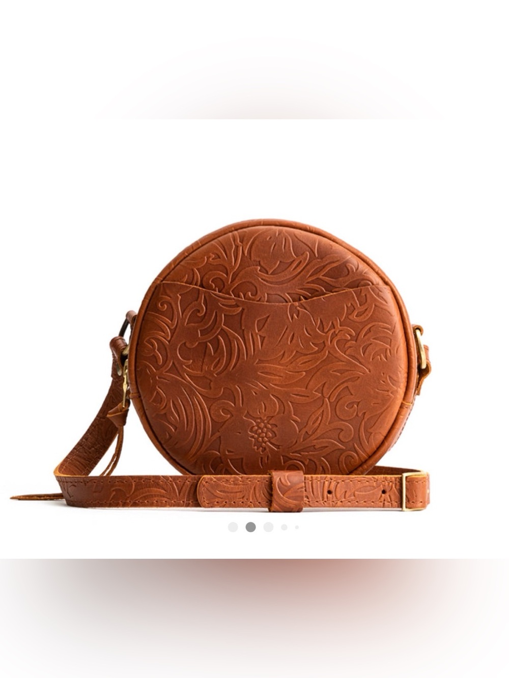 Portland Leather Goods Leather Meadow Floral Embossed Small Circle Crossbody